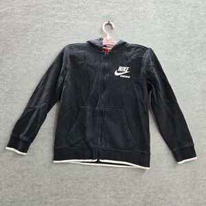Nike Boys Sweatshirt Medium Black Sportswear Swoosh Logo Full Zip Hoodie Fleece‎